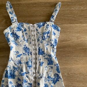 For Love & Lemons blue and white vintage mini denim dress